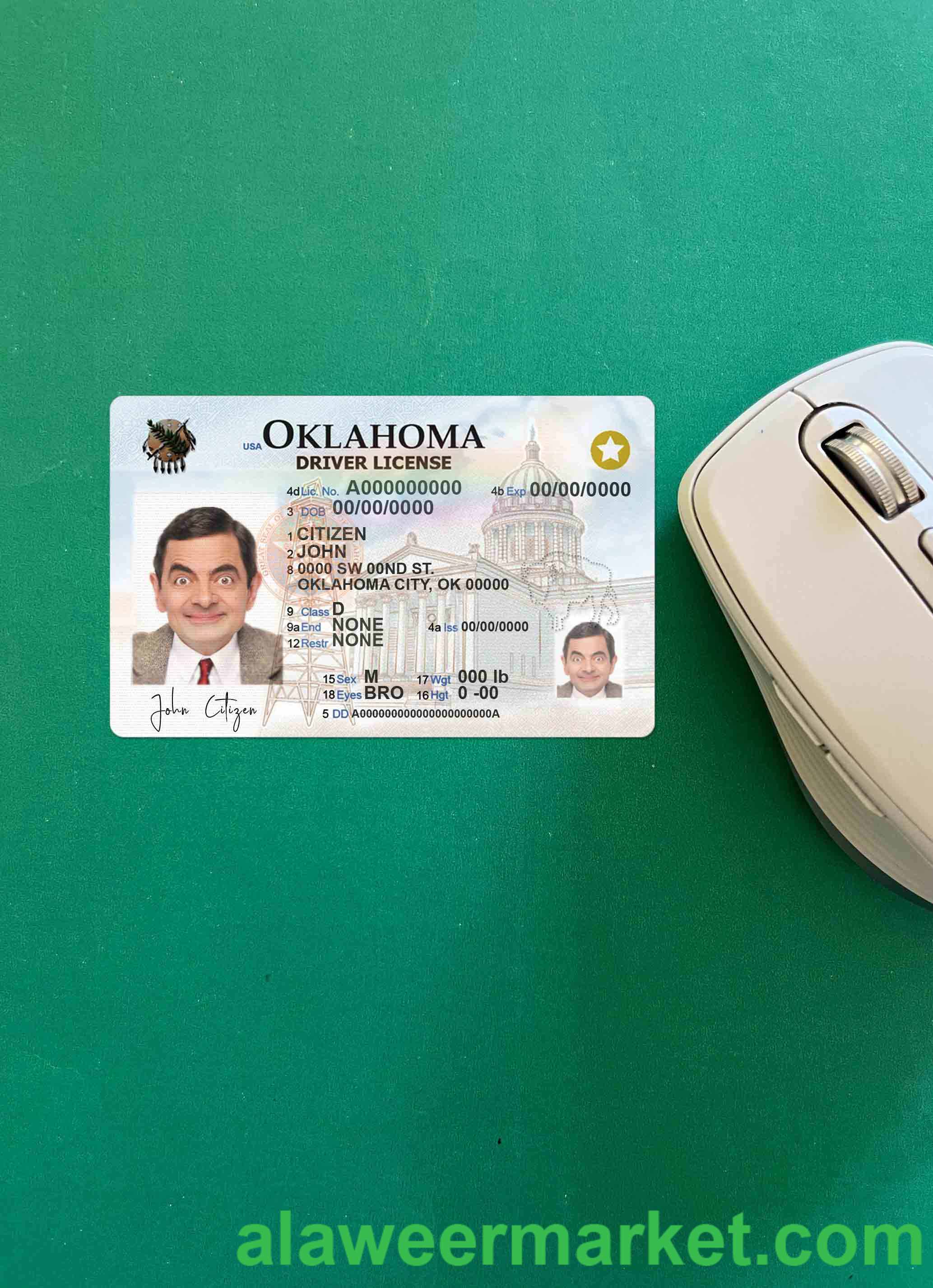 USA Oklahoma driving license template in PSD format, fully editable (2020 - present) photolook FRONT